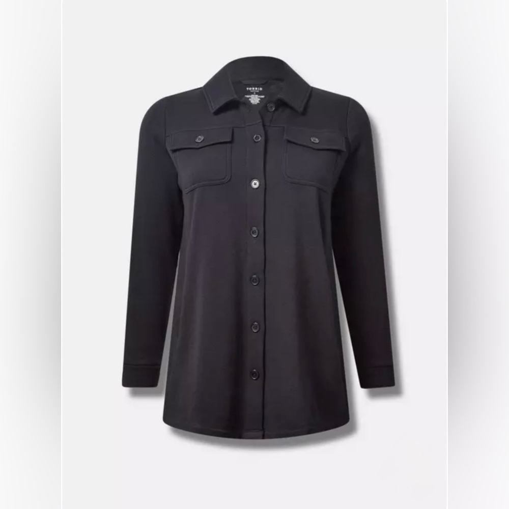Torrid Brushed Fleece Active Shacket in Deep Black Plus Size 3 - Picture 2 of 7